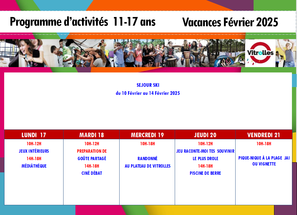 You are currently viewing Planning Activités Jeunesse Vacances de Février 2025